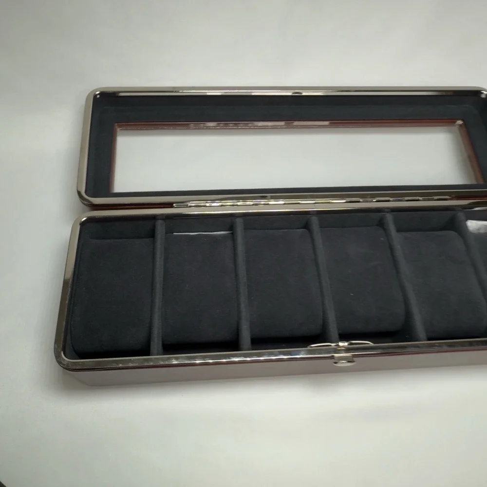 Woodbury 6 Pcs Brown Leather Watch Case Built In Polished Nickel Frame - Father